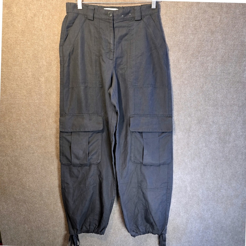 Abercrombie & Fitch Women High Rise Cargo Pants Gray Linen Blend Streetwear 27/4